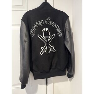 Opening Ceremony Men's Black Varsity Jacket Torch Crossed Swords Wool Leather XS